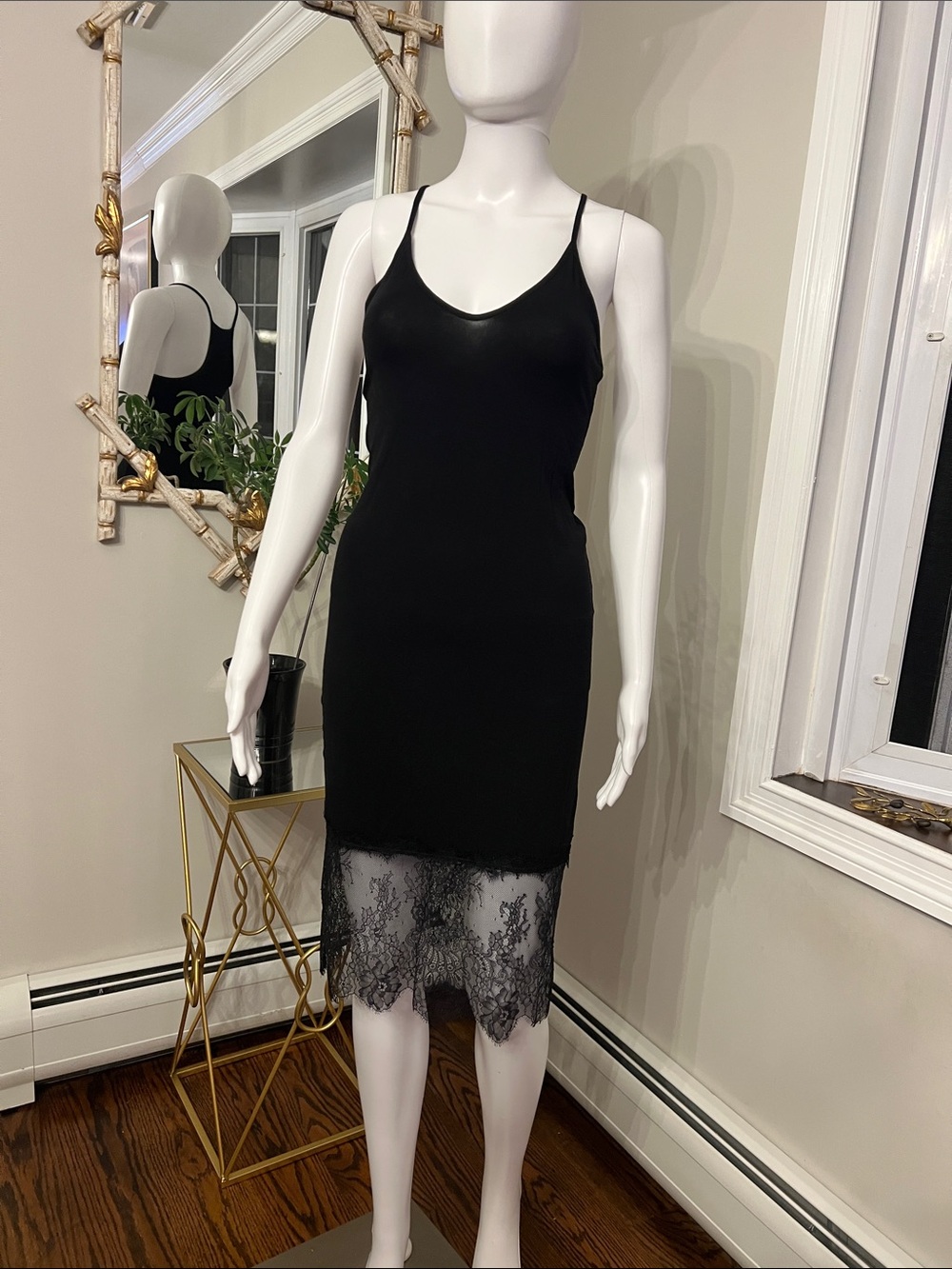 BCBGMaxAzria Black Lace-Trim Slip Dress